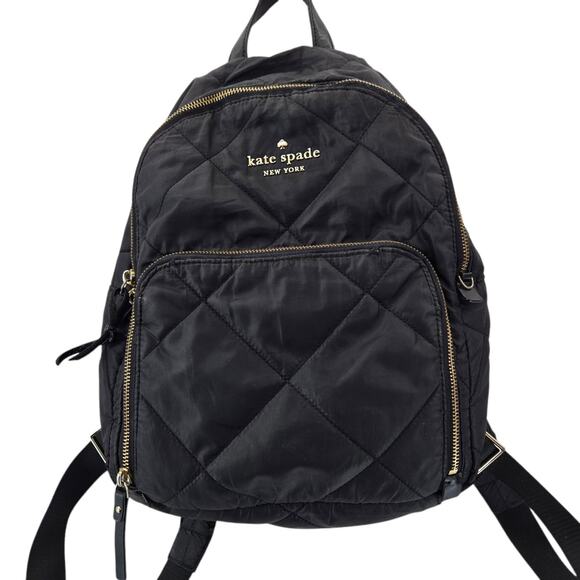 Kate‎ Spade Black Quilted Backpack Gold Tone Hardware Designer Luxury Preppy main image 6